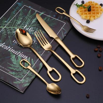 4Pcs Luxury Cutlery Set Creativity European Style Knife Fork Spoon Stainless Steel Tableware Elegant Dinnerware Hangable Design