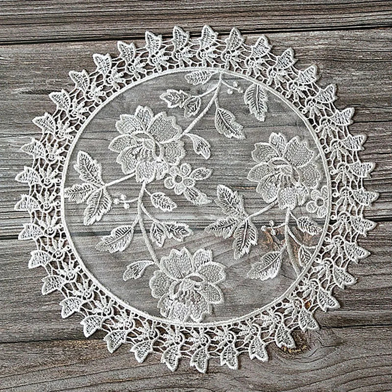 NEW round rose flower embroidery place table mat cloth pad cup doily coffee tea dining coaster wedding Christmas party decor