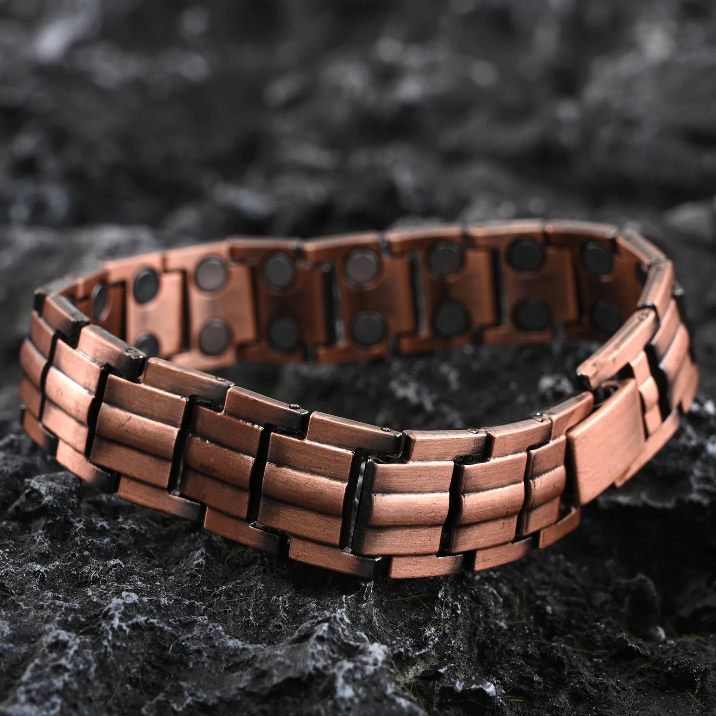 Vintage Pure Copper Magnetic Pain Relief Bracelet For Men Therapy Double Row Magnets Link Chain Stainless Steel Men Jewelry