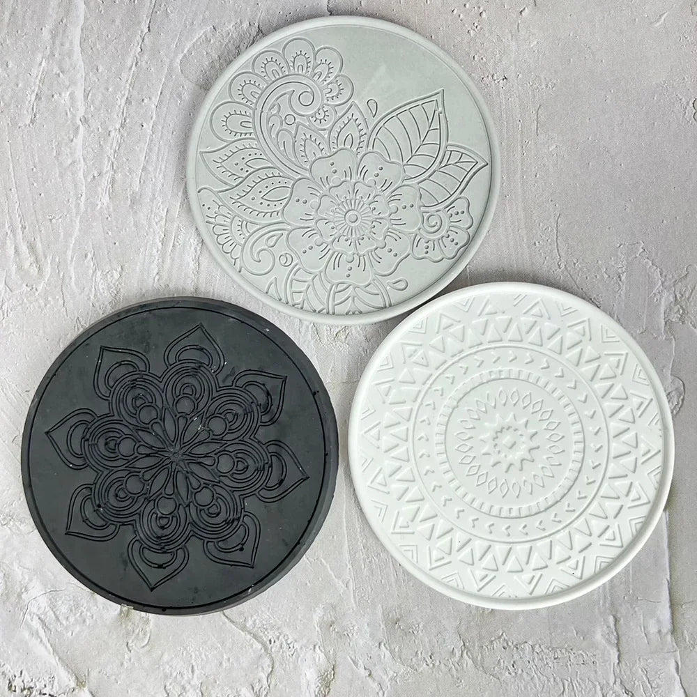 Mandala Round Coaster Resin Silicone Mold Coffee Coaster Tray Mold for DIY Epoxy Resin Plaster Concrete Wine Glass Cup Mat Mould