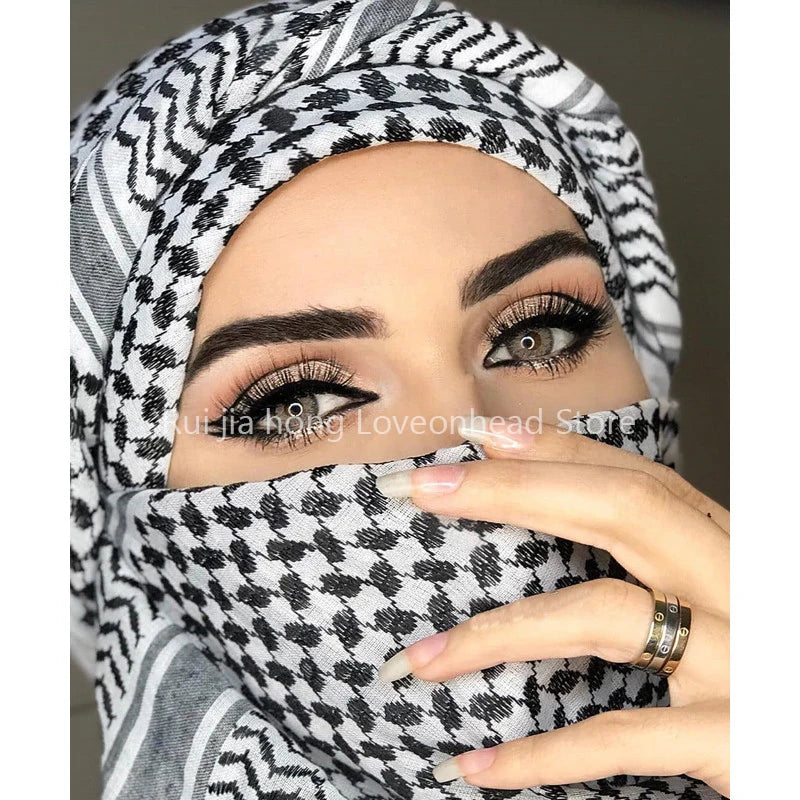 2022 New Plaid Tactical Desert Hijab Scarf Tassel Headband Muslim Arab Men Women Keffiyeh Outdoor Square Winter Head Scarves