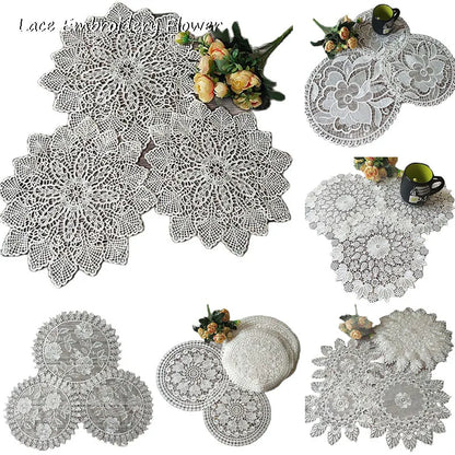 NEW Rose flower Lace Round Embroidery table place mat Christmas wedding pad tea coffee placemat cup dish coaster doily kitchen