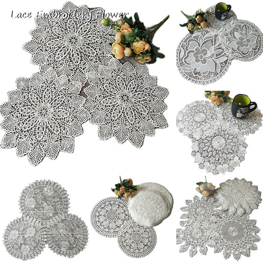 NEW Rose flower Lace Round Embroidery table place mat Christmas wedding pad tea coffee placemat cup dish coaster doily kitchen