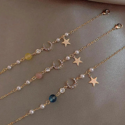 Charm Girl Gold Color Star Moon Bracelet Set Simple Geometric Fashion Women Popular Elegant Alloy Chain Bracelets Jewelry