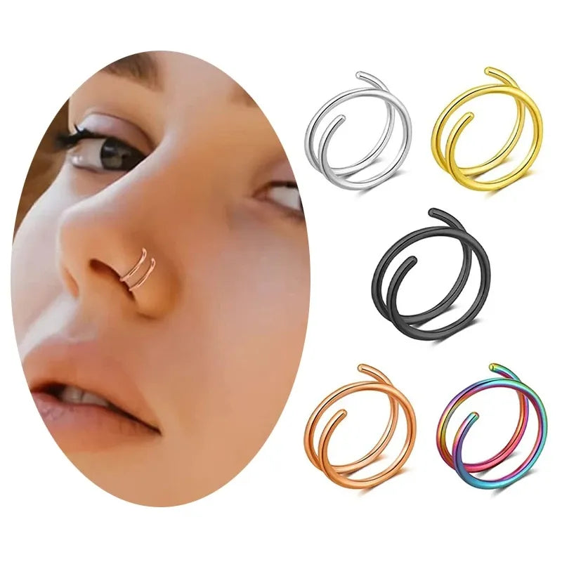 1cs Stainless Steel Double Nose Ring Spiral Nose Septum Piercing Cartilage Hoop Earrings Tragus Helix for Women Nostril Jewelry