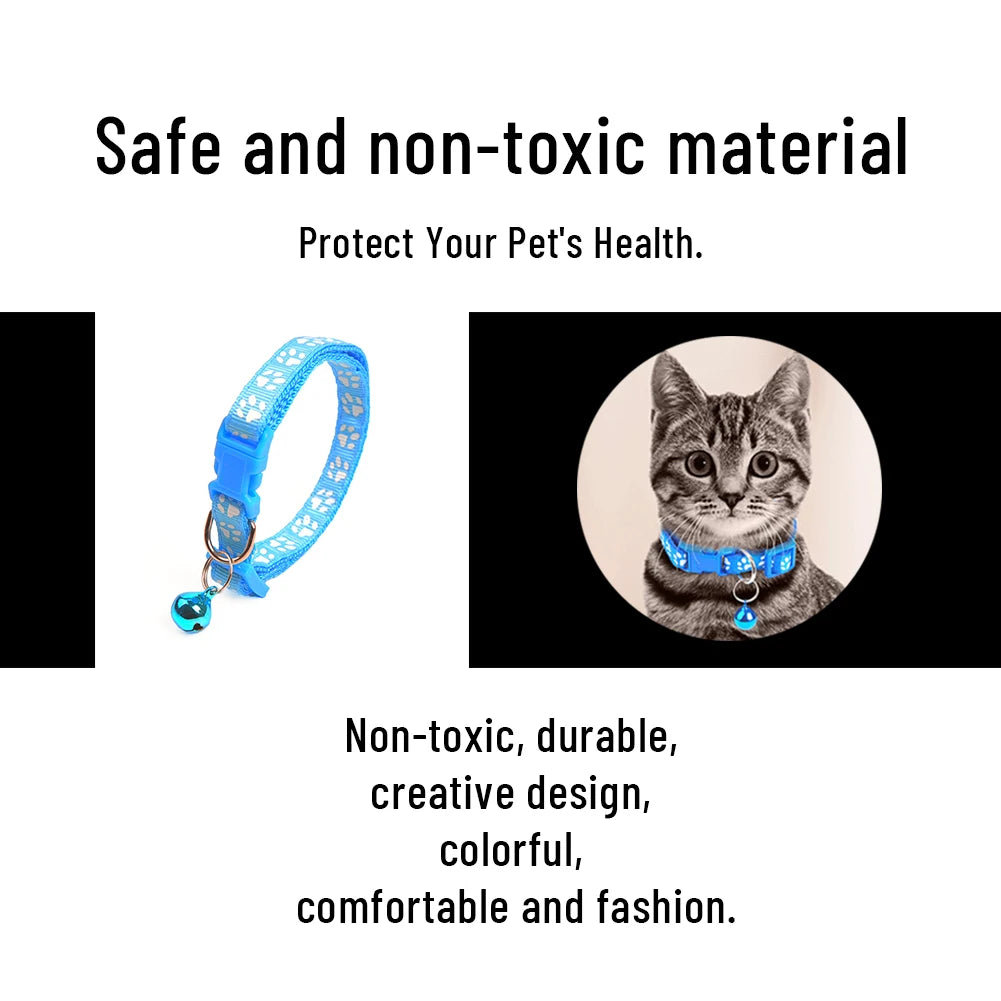 Bell Pet Collar Color Adjustable Cat Collar Cartoon Footprint Cat Accessories Cat Harness Dog Collar Pet Supplies Cat Necklace