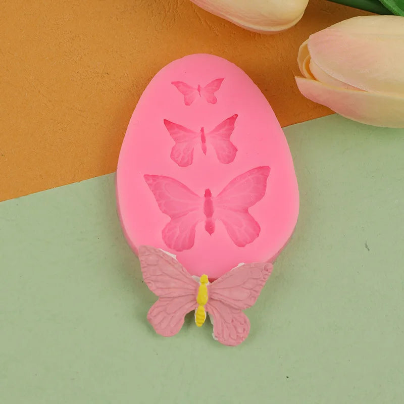 Three Butterflies Flipping Sugar Silicone Mold Handmade Soap DIY Cake Decoration Chocolate Lace Baking Tool 15-15