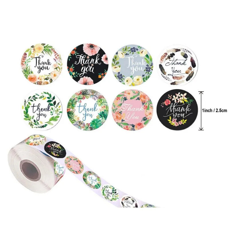 500pcs/pack Different styles of wreath stickers with “thank you” flower handmade crafts decoration  sealing sticker