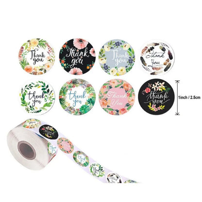 500pcs/pack Different styles of wreath stickers with “thank you” flower handmade crafts decoration  sealing sticker
