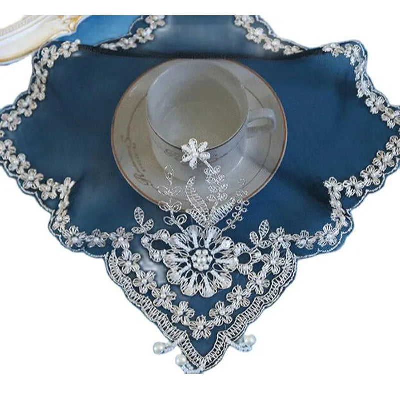 NEW mesh beads Christmas Flower embroidery table place mat cloth pad cup coaster dish dining placemat kitchen Coffee tea doily
