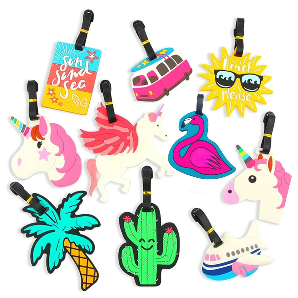 1PCS Luggage Tag Silicone Cartoon Cute Fruits Food Beach Style Suitcase Tags Name Address Holder Baggage Boarding Tags Label