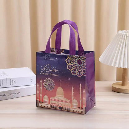 1pc Eid Mubarak Gift Bag Ramadan Kareem Nonwoven Pouch Cookie Candy Packaging Bags Muslim Islamic Ramadan Party Decor Supplies