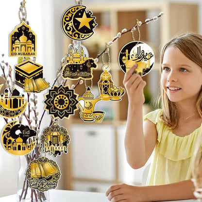 12pcs Eid Mubarak Ornaments Pendant Ramadan Decoration for Home 2024 Muslim Islamic Party Supplies Ramadan Kareem Gifts