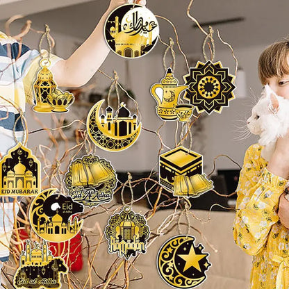 12pcs Eid Mubarak Ornaments Pendant Ramadan Decoration for Home 2024 Muslim Islamic Party Supplies Ramadan Kareem Gifts