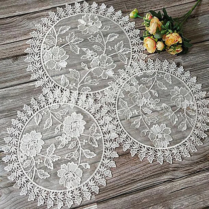 NEW round rose flower embroidery place table mat cloth pad cup doily coffee tea dining coaster wedding Christmas party decor