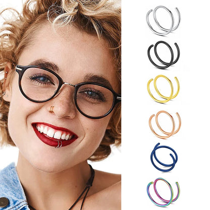 1cs Stainless Steel Double Nose Ring Spiral Nose Septum Piercing Cartilage Hoop Earrings Tragus Helix for Women Nostril Jewelry