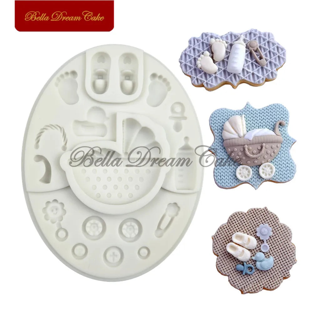 3D Baby Shower Pram Design Silicone Mold Fondant Chocolate Mould DIY Clay Resin Model Cake Decorating Tools Baking Accessories