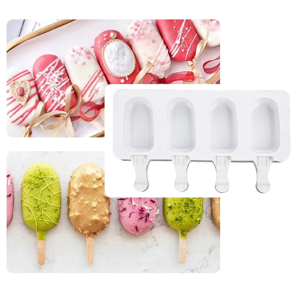 1PC Homemade Food Grade Silicone Ice Cream Molds 2 Size Ice lolly Moulds Freezer Ice cream bar Molds Maker With Popsicle Sticks