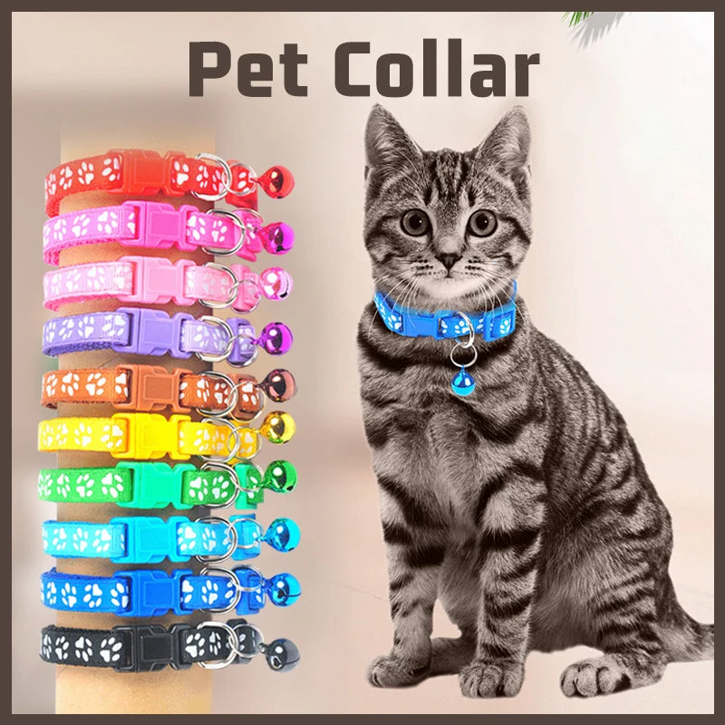 Bell Pet Collar Color Adjustable Cat Collar Cartoon Footprint Cat Accessories Cat Harness Dog Collar Pet Supplies Cat Necklace