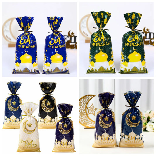 25~100pcs Eid Mubarak Gift Bags Eid Mubarak Castle Flat Binding Cellophane Packing Bags For Islamic Muslim Party Gift Wrapping