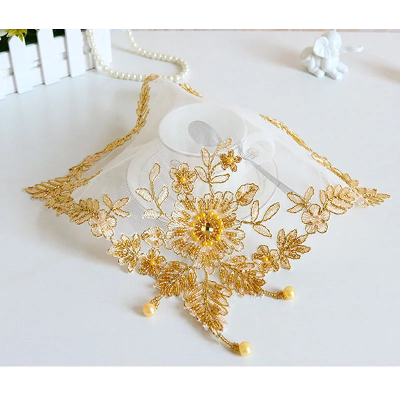 Luxury Christmas flower gold beads lace Embroidery bed Table Runner flag cloth cover kitchen coffee tea tablecloth decor