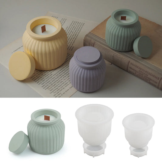 Candle Jar Silicone Mold With Lid DIY Round Succulent Flower Pot Storage Box Plaster Epoxy Resin Craft Molds Home Decor Gift