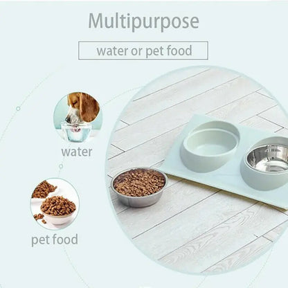 Double layer dual purpose environmentally friendly plastic stainless steel dual bowl pet bowl dog cat food basin