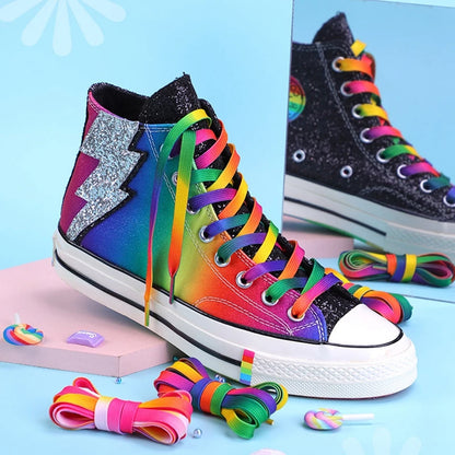 Flat Shoelaces Rainbow Colour Shoe Laces Casual Canvas Shoes Colorful Shoelace Print Gradient Suitable for All Unisex 1 Pair