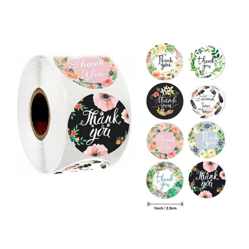 500pcs/pack Different styles of wreath stickers with “thank you” flower handmade crafts decoration  sealing sticker