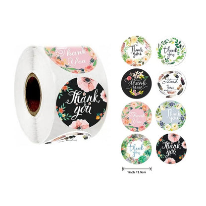 500pcs/pack Different styles of wreath stickers with “thank you” flower handmade crafts decoration  sealing sticker