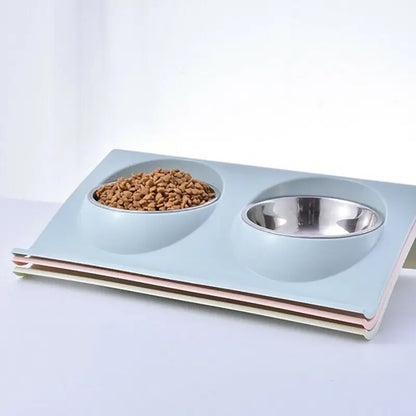 Double layer dual purpose environmentally friendly plastic stainless steel dual bowl pet bowl dog cat food basin