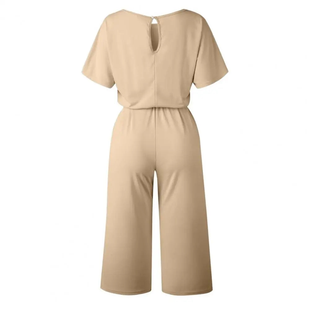 Loose Women Jumpsuits Romper Cropped Pants Wide Leg Solid Color Short Sleeves Belt Batwing Sleeve t Summer Jumpsuit Elegant