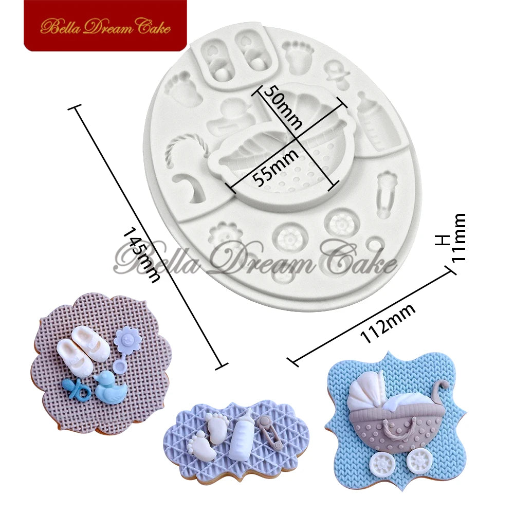3D Baby Shower Pram Design Silicone Mold Fondant Chocolate Mould DIY Clay Resin Model Cake Decorating Tools Baking Accessories