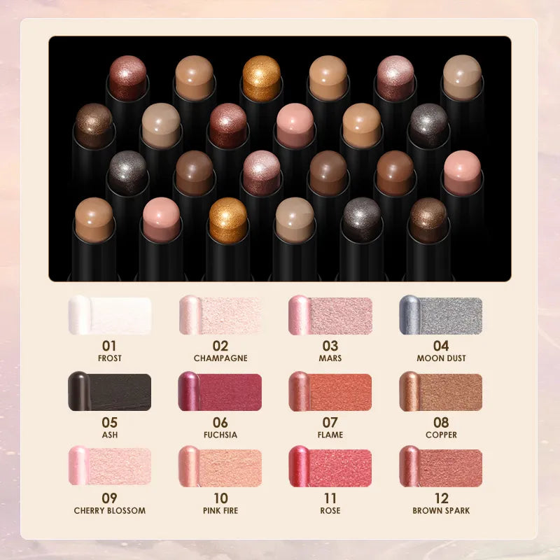 FOCALLURE 24 Colors Pearlescent Eyeshadow Pencil Waterproof Glitter